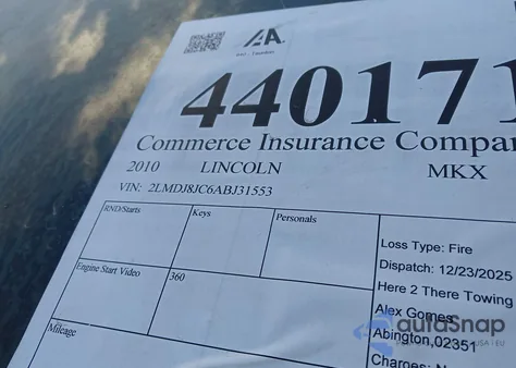 2010 Lincoln Mkx z USA, uszkodzony, nr VIN 2LMDJ8JC6ABJ31553